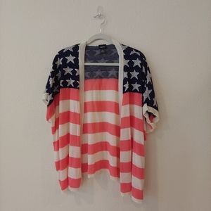 Patriotic American Flag Sweater Cardigan Red Blue
